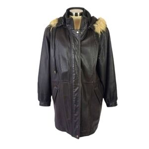 Field Gear Brown Hooded Leather Fur Trim Jacket